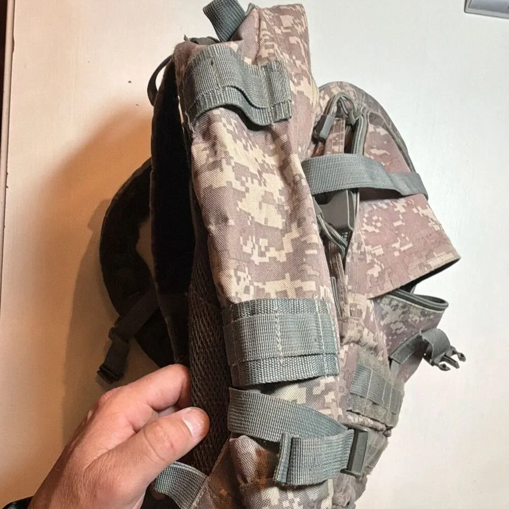 Digital Camo MOLLE Tactical Backpack Nylon Gray/Beige Zip Buckle Padded Straps